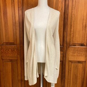 Chelsea 28 Long Line Open Front Cardigan Beige Light Oatmeal Heather Small NWT